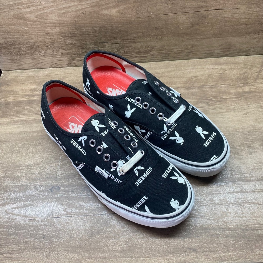 Rare Supreme Playboy Vans Authentic Pro Low Mens 9 Black FW 2013 Streetwear Mint - Picture 3 of 13
